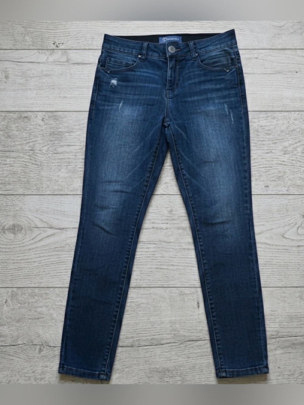 Democracy Women’s 6 AbSolution Skinny Ankle Jeans Dark Wash Distressed Denim